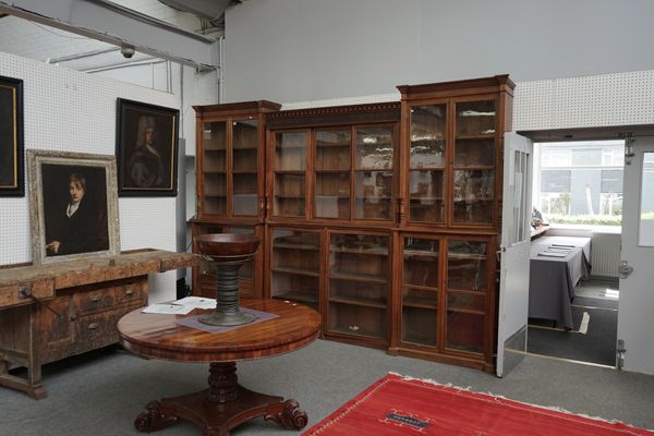 An oak bookcase cabinet