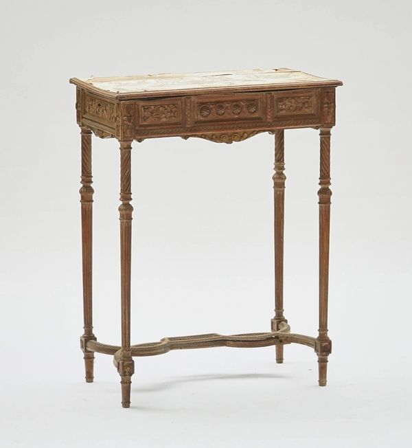 A French carved beech single drawer console