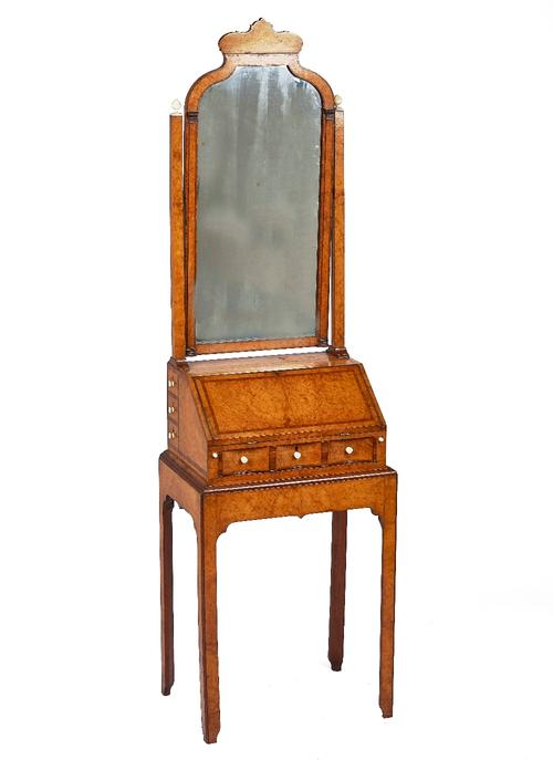 AN EDWARDIAN KINGWOOD BANDED BURR WALNUT DRESSING CABINET