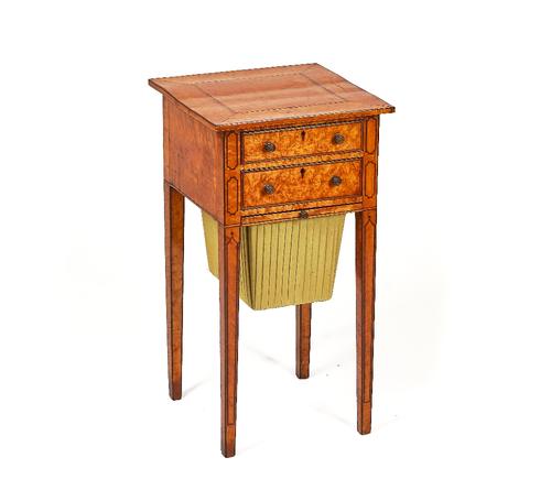A GEORGE III INLAID BURR MAPLE WORK TABLE