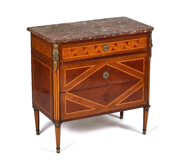 A LATE 19TH-CENTURY FRENCH TRANSITIONAL STYLE MARBLE TOP COMMODE