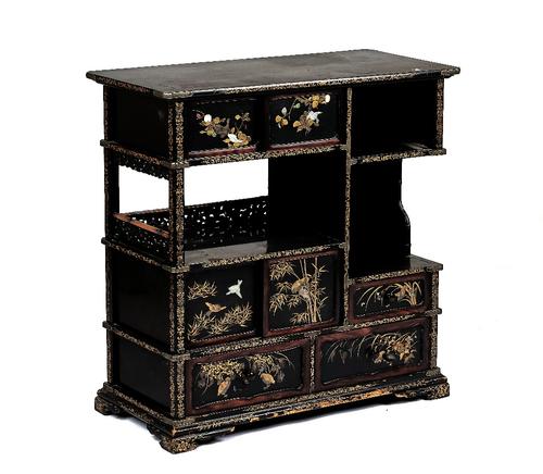 A JAPANESE MEIJI PERIOD ROSEWOOD LAQUER SIDE CABINET
