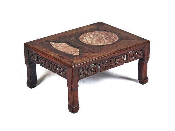 A 19TH-CENTURY CHINESE HARDWOOD MARBLE INSET LOW TABLE