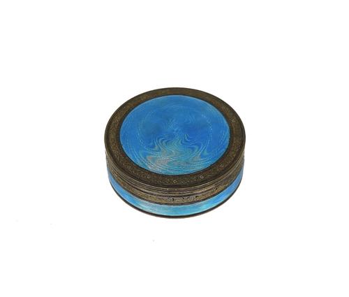 AN AUSTRIAN BLUE GUILLOCHE ENAMEL AND PARCEL GILT SILVER BOX AND COVER