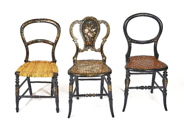 THREE VARIOUS VICTORIAN MOTHER-OF-PEARL INLAID PAPIER-MÂCHÉ SIDE CHAIRS (3)