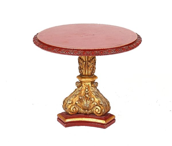 A SCARLET PAINTED CIRCULAR OCCASIONAL TABLE