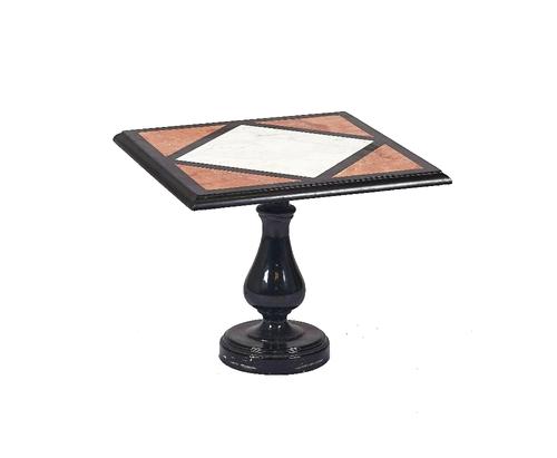 A MARBLE MOUNTED AND EBONISED LOW OCCASIONAL TABLE