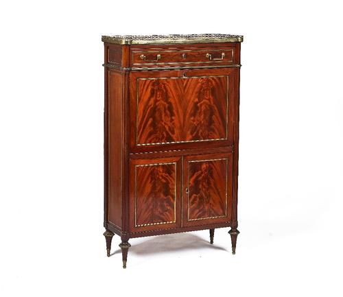 AN EMPIRE BRASS-MOUNTED MAHOGANY MARBLE TOP SECRETAIRE A ABATTANT