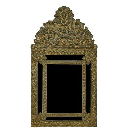A DUTCH BRASS REPOUSSE MARGINAL MIRROR