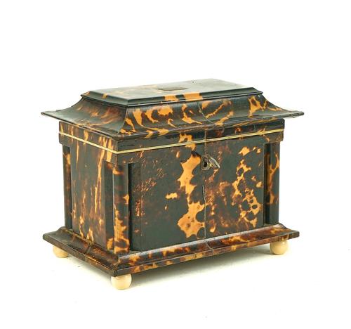 A REGENCY TORTOISESHELL AND IVORY BANDED TEA-CADDY