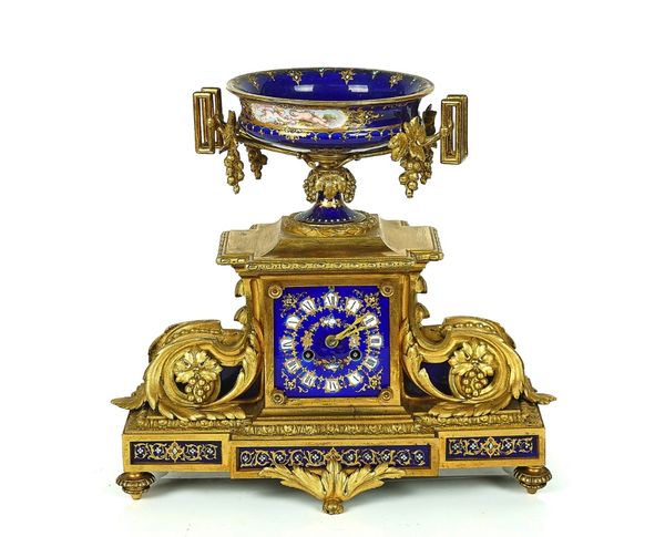 A FRENCH ORMOLU AND SEVRES-STYLE MANTEL CLOCK