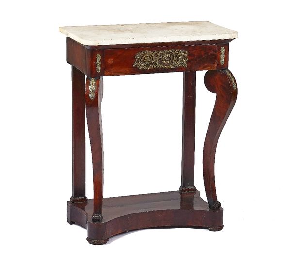 AN EMPIRE GILT-METAL AND MARBLE MOUNTED MAHOGANY CONSOLE TABLE