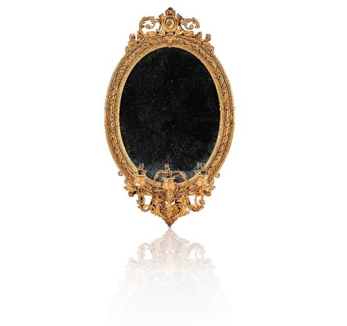 A 19TH-CENTURY GILT-FRAMED OVAL GIRANDOLE MIRROR