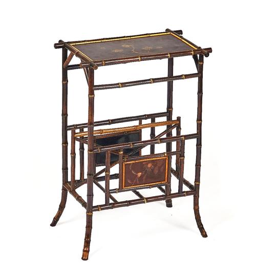 AN AESTHETIC MOVEMENT PARCEL-GILT FAUX BAMBOO MAGAZINE STAND
