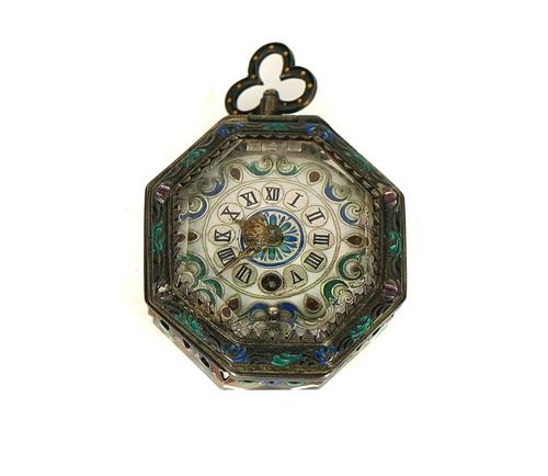 A VIENNA HISTORISMUS ROCK CRYSTAL AND POLYCHROME ENAMEL POCKET WATCH
