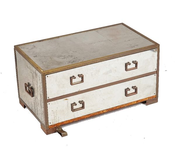 A MID 20TH-CENTURY LACQUERED BRASS AND POLISHED STEEL LOW CHEST