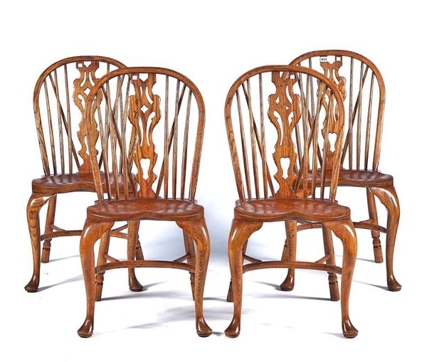 TITCHMARSH & GOODWIN; A SET OF FOUR ASH AND ELM WINDSOR CHAIRS (4)