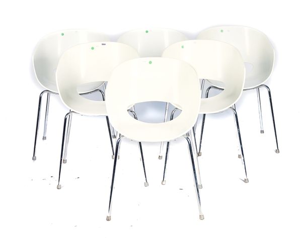 ORBIT LARGE, MADE IN ITALY BY SINTESI; A SET OF SIX WHITE RESIN AND CHROME TUB BACK CHAIRS (6)