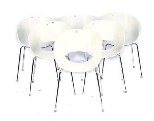 ORBIT LARGE, MADE IN ITALY BY SINTESI; A SET OF SIX WHITE RESIN AND CHROME TUB BACK CHAIRS (6)