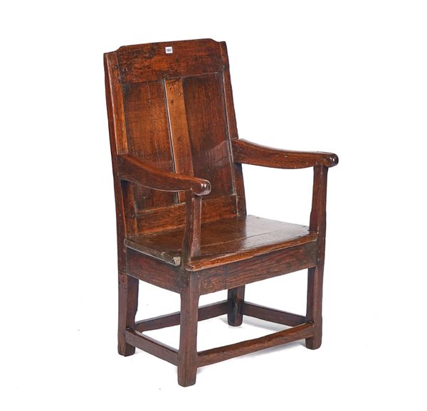 A 17TH CENTURY WELSH OAK OPEN ARMCHAIR