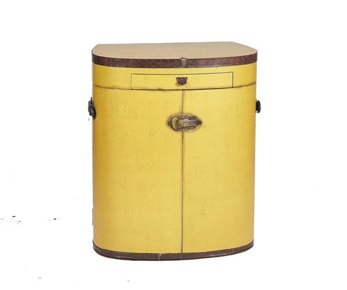 MARIE GALANTE; A HARDWOOD AND CANVAS TRAVELLING VANITY CABINET