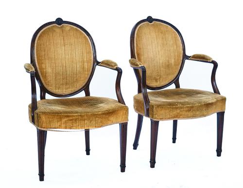 A PAIR OF GEORGE III MAHOGANY FRAMED OPEN ARMCHAIRS (2)