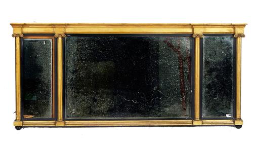 A 19TH CENTURY GILT FRAMED TRIPLE PLATE OVERMANTEL MIRROR