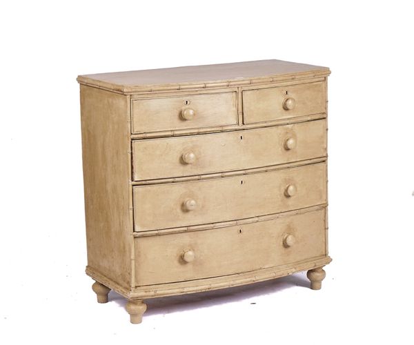 A REGENCY FAUX BAMBOO MOUNTED BOWFRONT CHEST