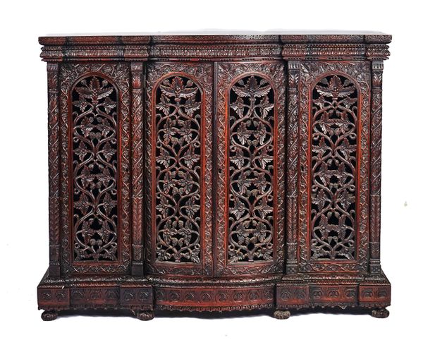 A LATE 19TH CENTURY BURMESE HARDWOOD CARVED SIDE CABINET