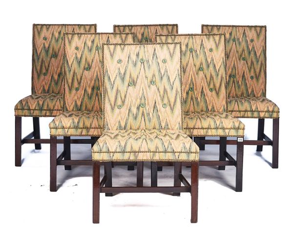 ATTRIBUTED TO WILLIAM GOMM; A SET OF SIX GEORGE III MAHOGANY SQUARE BACK DINING CHAIRS (6)