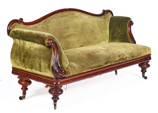 A GEORGE IV MAHOGANY FRAMED SOFA WITH OUTSWEPT ARMS