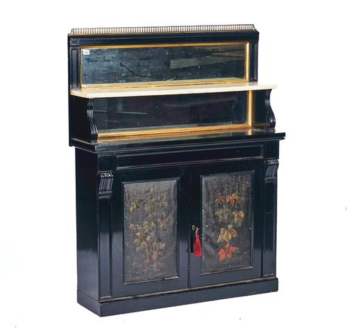 A VICTORIAN AESTHETIC MOVEMENT PARCEL GILT EBONISED MIRROR BACK CHIFFONIER
