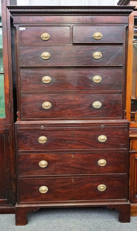 A GEORGE III MAHOGANY CHEST ON CHEST