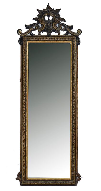 A LATE 19TH CENTURY PARCEL GILT EBONISED MIRROR (2)