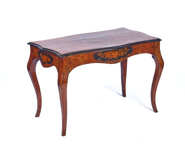 A 19TH CENTURY FLORAL MARQUETRY INLAID WALNUT CENTRE TABLE