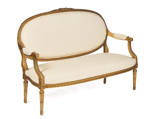 A LOUIS XVI STYLE GILT-WOOD FRAMED SOFA