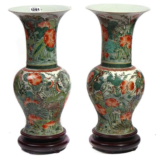 A PAIR OF CHINESE FAMILLE-VERTE YENYEN VASES