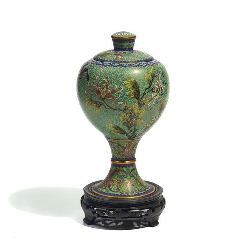 A CHINESE CLOISONNE BALUSTER VASE  AND COVER