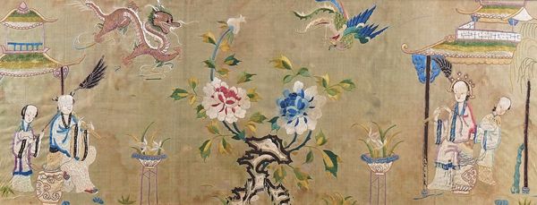 A CHINESE EMBROIDERED SILK PANEL