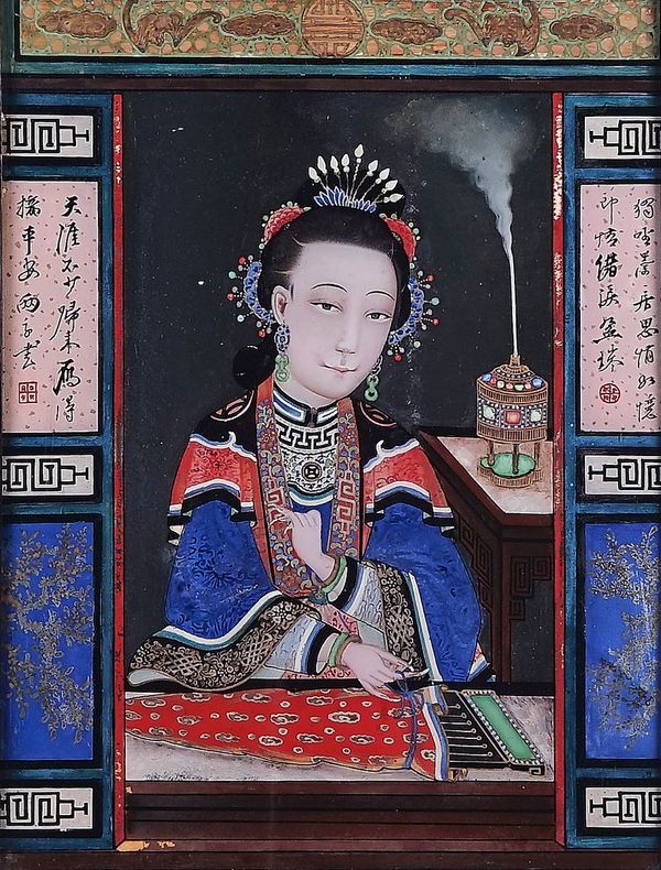 A CHINESE REVERSE GLASS PAINTING