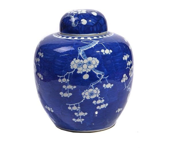 A LARGE CHINESE BLUE AND WHITE OVIFORM JAR AND COVER