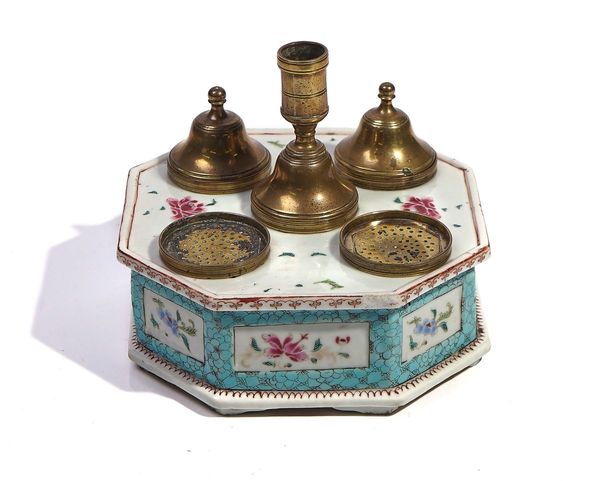 A CHINESE FAMILLE-ROSE OCTAGONAL INKSTAND