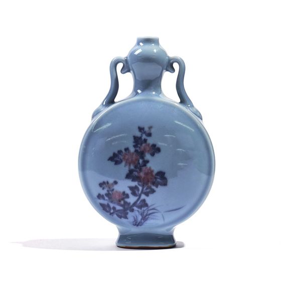 A CHINESE BLUE-GROUND TWO-HANDLED MOONFLASK