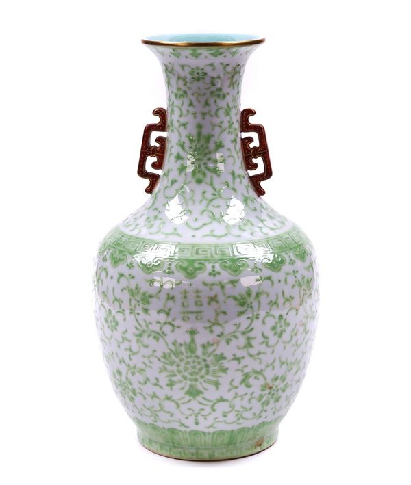 A CHINESE TWO-HANDLED BALUSTER VASE