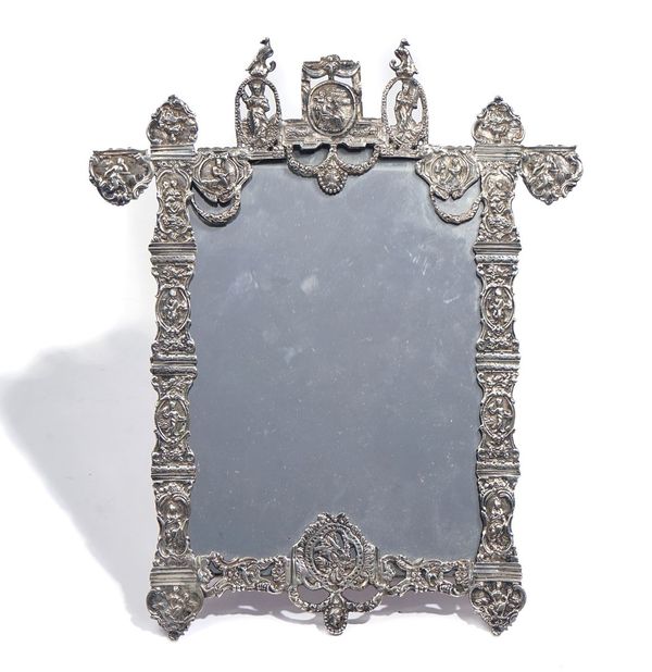 A DUTCH SILVER MOUNTED STRUT BACKED MIRROR