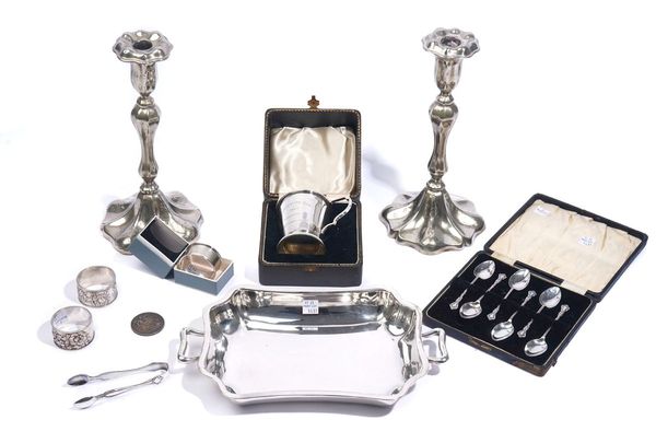 A SILVER CHRISTENING MUG AND EIGHT FURTHER ITEMS (9)