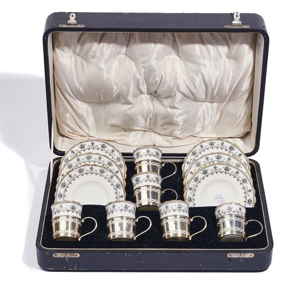 A SILVER MOUNTED AYNSLEY BONE CHINA CABARET SET