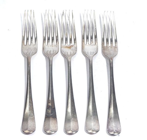 FIVE SILVER TABLE FORKS (5)