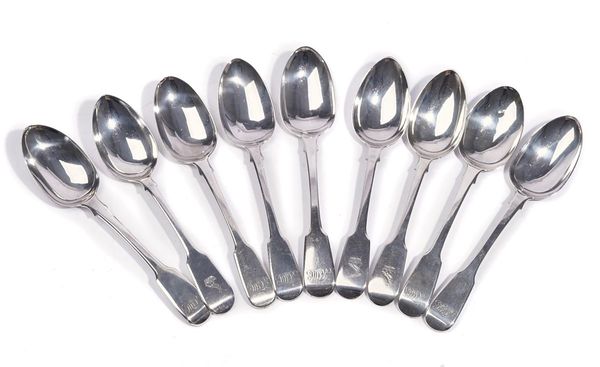 NINE SILVER FIDDLE PATTERN DESSERT SPOONS (9)