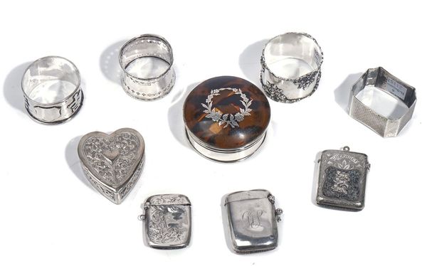 A PLATED AND GRANITE MOUNTED VESTA CASE AND EIGHT FURTHER ITEMS (9)